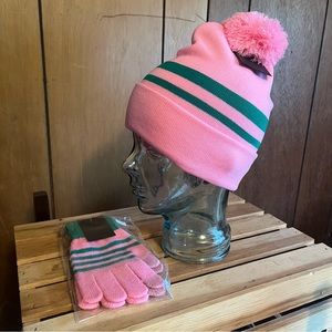 AKA Knit Cap w/ Pink Pom Pom & Matching Gloves
